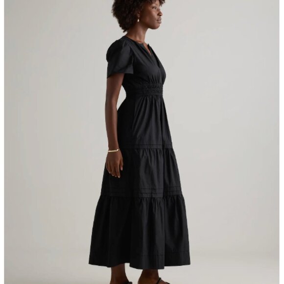QUINCE IT DRESS in black - 100% Organic Cotton Poplin Tiered Maxi Dress - Picture 4 of 5